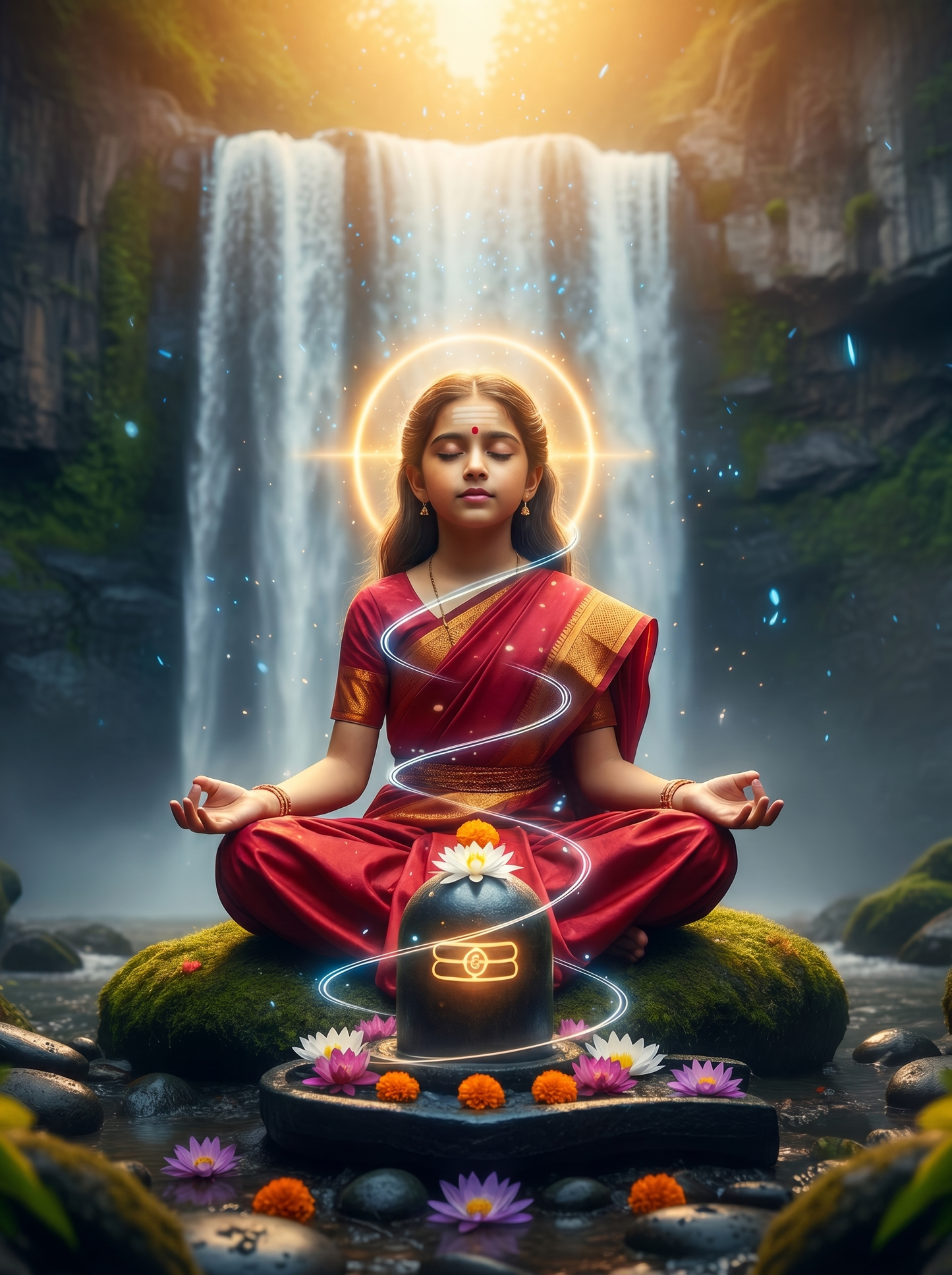 Divine Shakti Meditation – Shiva Lingam Waterfall Spiritual Art Print