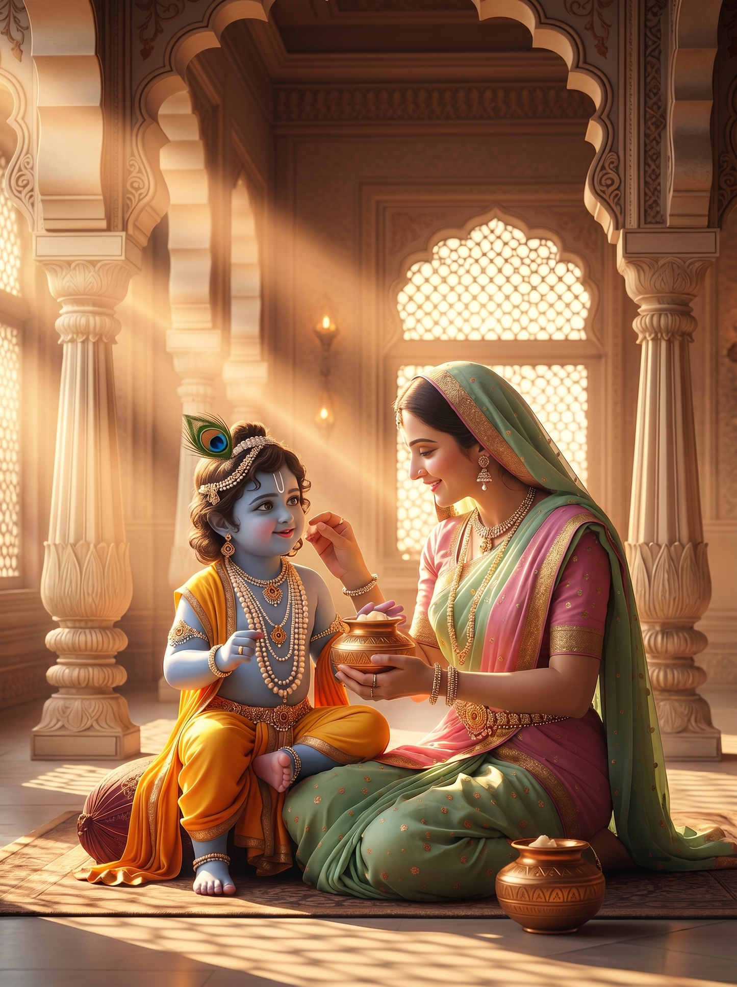 Yashoda & Baby Krishna – Divine Mother's Love Premium Digital Art Print