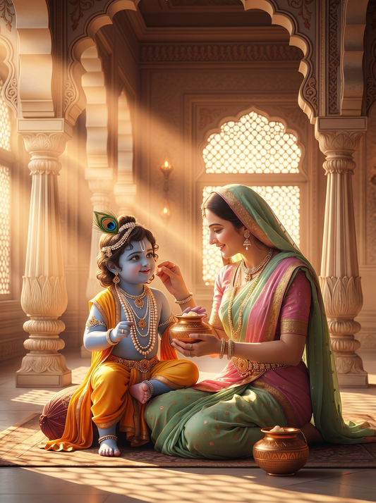 Yashoda & Baby Krishna – Divine Mother's Love Premium Digital Art Print